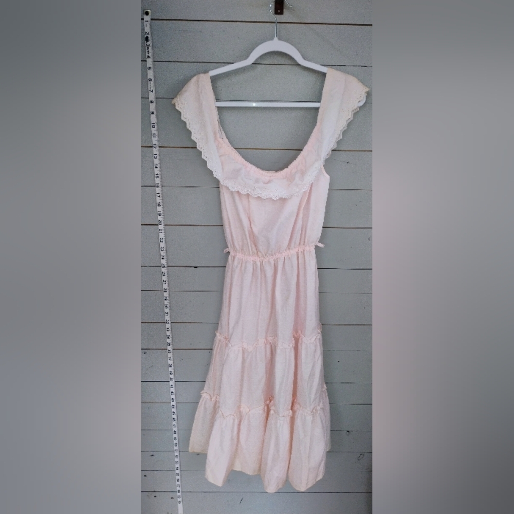 Pink Ruffled Tiered Sundress Scoop Neck